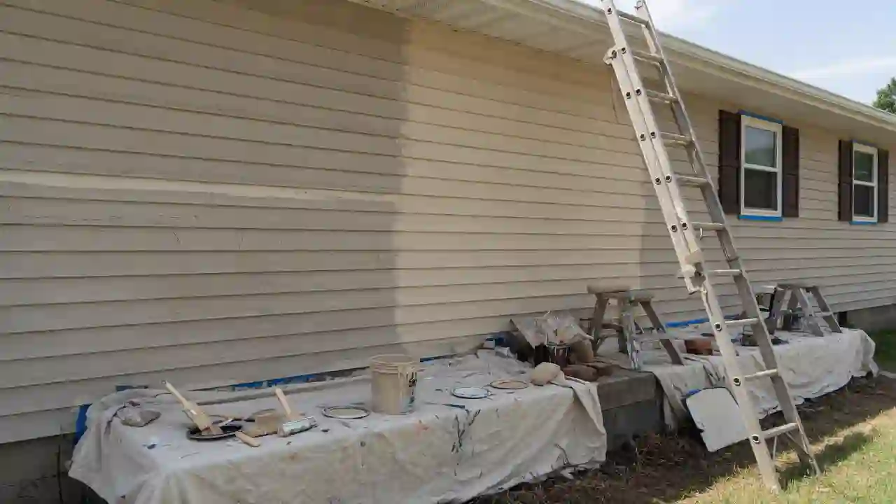 Exterior paint job on a ranch house